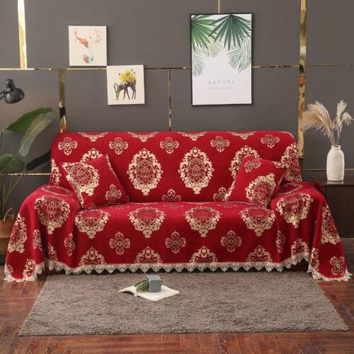 Fyjafon Sofa Cover Chenille Thick Red Couch Covers Living room Slipcover Dustproof Sofa Cover 180*360 Corner Sofa Cover Blue