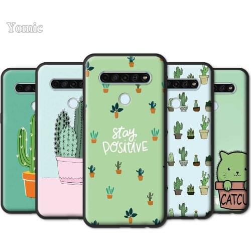 Cute Green Cactus Potted Plant Case for LG K41s K50 Q60 K61 G6 K50s K40s G7 G8 ThinQ K40 K51s K71 K42 K52 K31 Black TPU Cover
