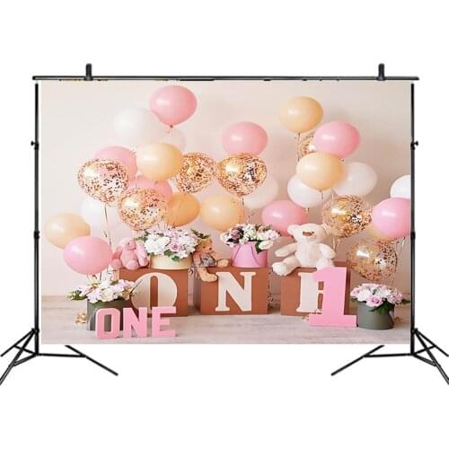 Birthday Party Backdrop Pink and Golden Balloon Photography Background Baby Shower Celebration Photo Booth Studio Decor