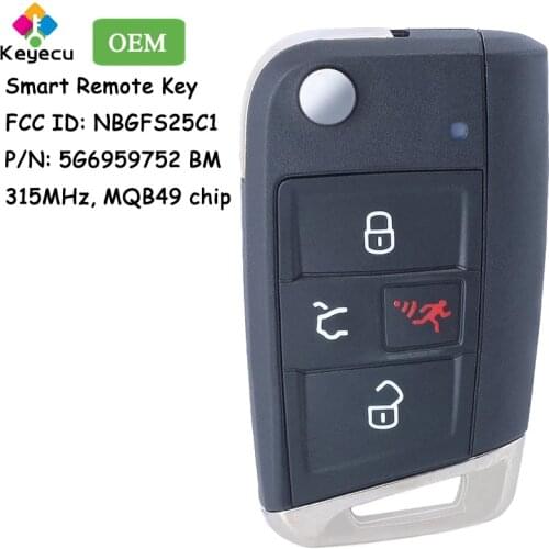 KEYECU OEM Prox Flip Remote Control Car Key With 4 Buttons 315MHz - FOB for Volkswagen Jetta FCC ID: NBGFS25C1 PN: 5G6959752 BM