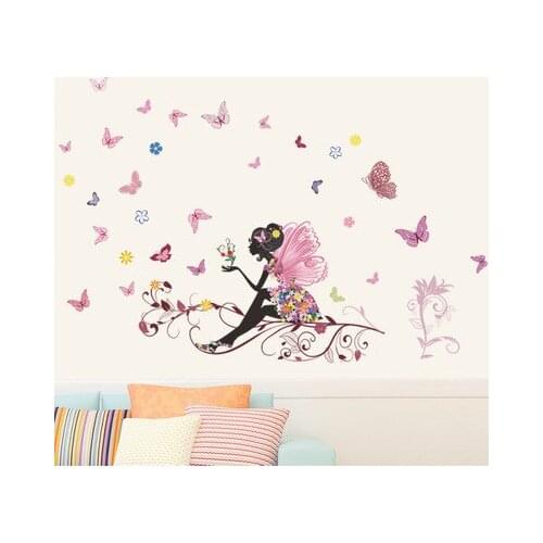 DIY Cartoon Flower Fairy Girl Room Decals Vinyl Wall Sticker Home Decor Kids Room Wall Art Picture