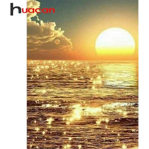 Huacan 5d DIY Diamond Painting Sunset Full Drill Square/Round Diamond Embroidery Sale Landscape Decor For Home
