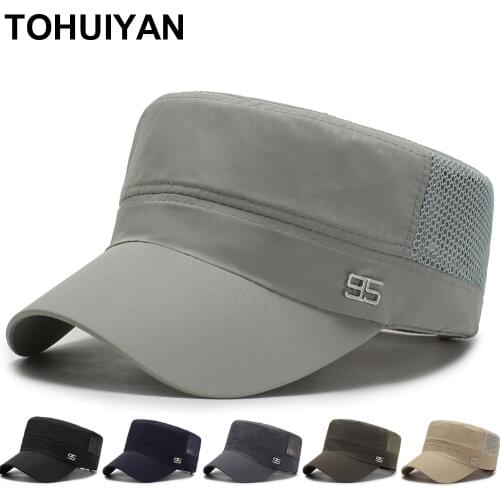 New Summer 95 Military Hats Men Women Breathable Mesh Flat Top Caps Casual Cadet Army Cap Outdoor Travel Adjustable Kapelusz