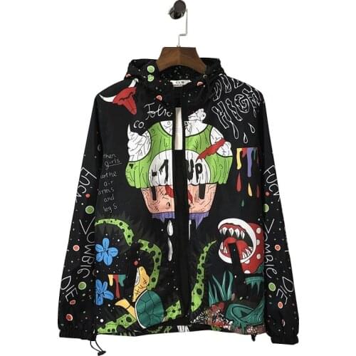 Spring Men And Women Couples Softshell Hooded Jacket Spoof Cartoon Anime Graffiti Print Windbreaker Casual Loose Outerwear