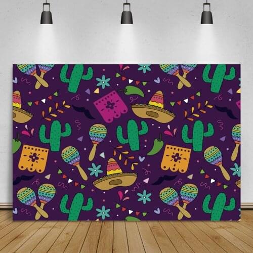 Laeacco Mexican Festival Day of The Dead Cactus Hat Pattern Photographic Background Family Party Photocall Backdrop Photo Studio