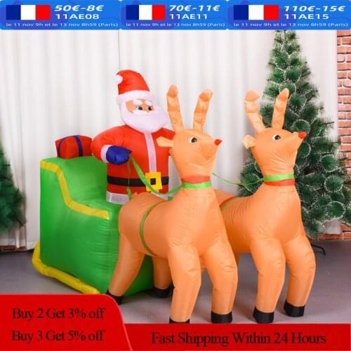 Cute Christmas Inflatable Blow Up Reindeer Santa Claus Decorations With Sled for Xmas Yard Lawn Outdoor Inflatable Toy Decor
