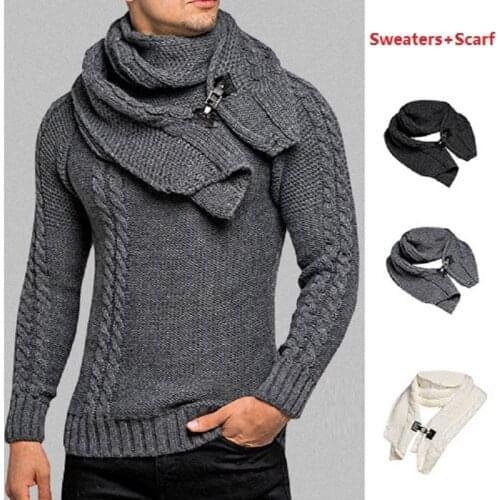 Mens Long-sleeved Slim Round Neck Detachable Leather Button Bib Sweater All-match Pullover Knitted Sweater Men Black Sweater