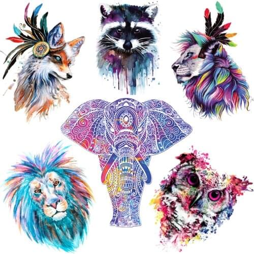 Punk Anmails Patches Heat Transfer Rock Lions Owl DIY Iron On Transfer Fox Elephant Heat-adhesive Patch Stickers Iron On Clothes