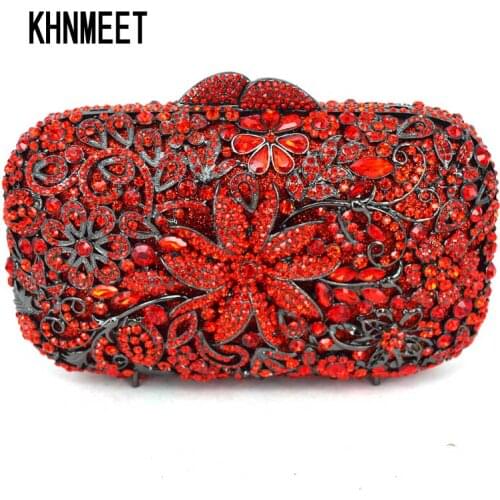 Newest Flower Crystal Diamond Evening Clutches Bag Wedding Party Prom banquet Clutch Bag Purse pochette for soiree Handbag SC524