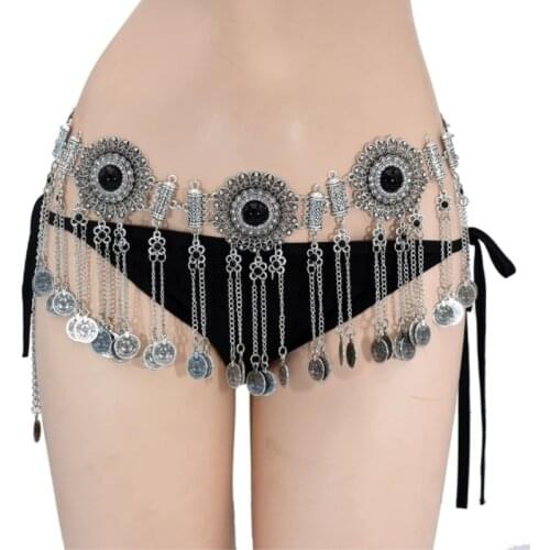 2021 New European And American Retro Metal Pendant Coin Jewelry Belly Chain Tassel Long Waist Chain Girl Jewelry Black Gem