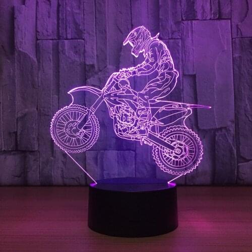 Novelty 3D Table Lamp 3D Motocross Bike Night Lights LED USB 7 Colors Sensor Desk Lamp as Holiday New Year Birthday Decor Gifts