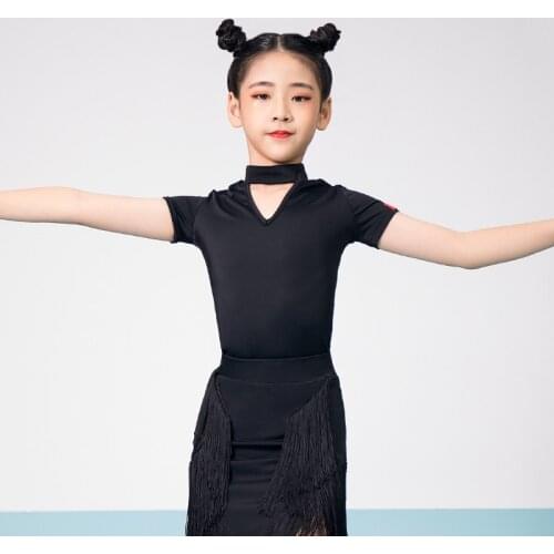 New Latin Dance Tops For Kids Short Sleeve White/Black Practice Shirt Tango Samba Cha Cha Rumba Dance Performance Costume VO1010
