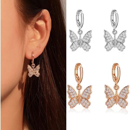 New womens earrings fashion zircon butterfly dangle earrings for women animal sweet colorful drop earrings girls jewelry