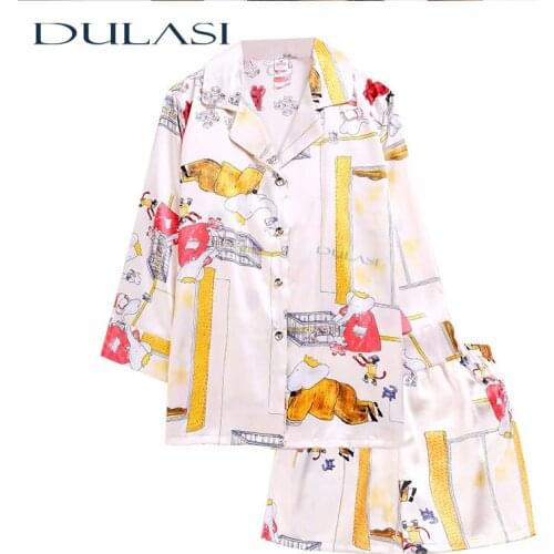 Autumn Women Pajamas Sexy Lingerie Set Summer Silk Mid Sleeved Simple Natural Lapel Home Service Sleepwear Top Recommend DULASI