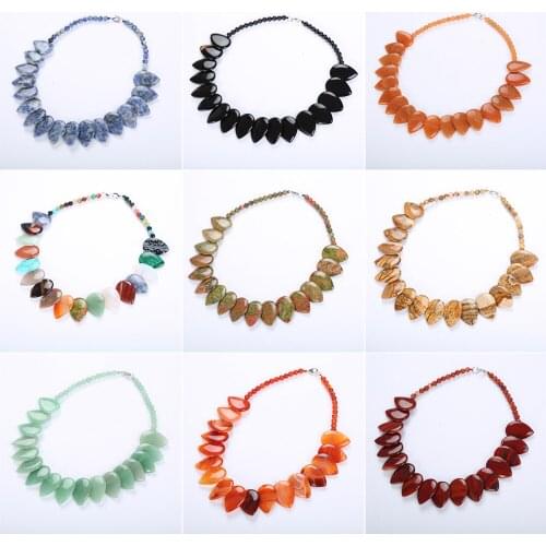 19 Colors Leaves Necklace Statement Choker Brazil Natural Stone Bead Grade A Multi-colors Pendant Necklaces Bib Collar New 20"