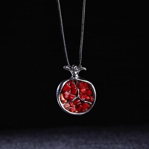 Fruit Red Pomegranate Stone Pendant Necklace Long Sweater Chain Fashion Jewelry U2JF