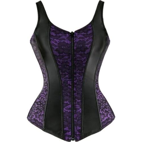 Brocade Lace Floral Strap Corset Lingerie Top Zipper Gothic Vintage Corsets and Bustiers Plus Size Sexy Overbust Corset Vest