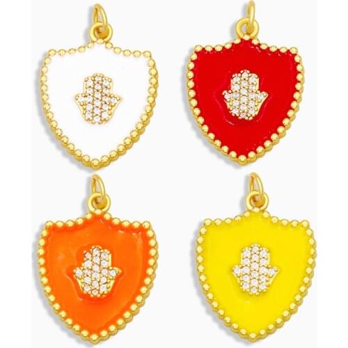 OCESRIO Brass CZ Hand of Fatima Hamsa Enamel Pendant Jewelry Making Bulk Lucky Small Colorful Necklace Charms for Women pdta284