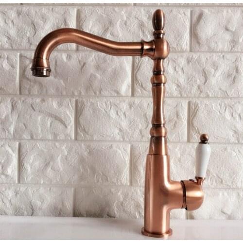Swivel Spout Water Tap Antique Red Copper Single Handle Single Hole Kitchen Sink & Bathroom Faucet Basin Mixer Tap anf419