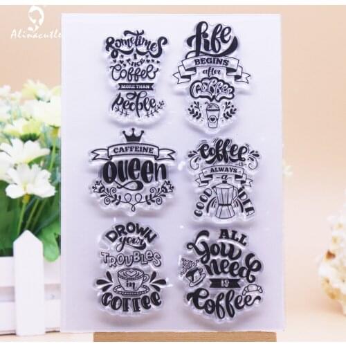 CLEAR STAMPS Coffee Life DIY Scrapbooking Card Album Paper Craft Rubber Roller Transparent Silicon Stamp AlinaCraft