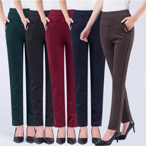 Middle-aged Women Straight Pants Loose Trousers Spring Autumn Plus size Casual Pencil Pants Summer High waist Ankle-Length Pants