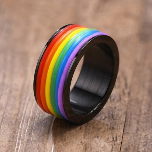 Rainbow Rings for Women Fashion Men Gift Silver Color Stainless Steel Silicone Fine Jewelry anel feminino aliexpress uk joias