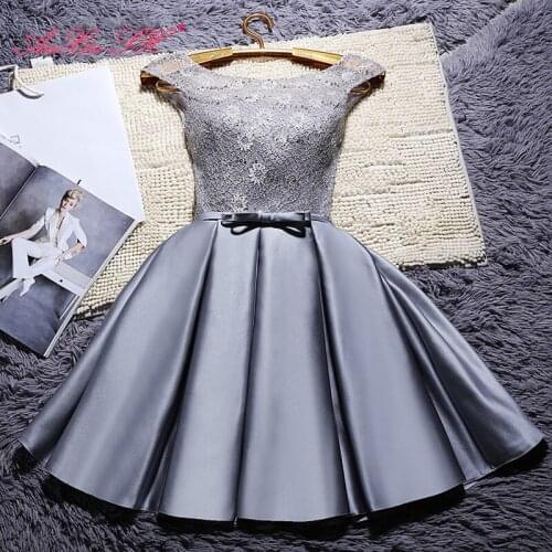 AXJFU Short red lace evening Dresses grey flower customize Ruffles lace up bow evening Dresses little white dress