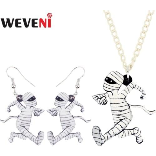 WEVENI Acrylic Fashion Halloween Running Mummy Earrings Necklace Party Jewelry Sets For Women Girls Party Collier Wholesale
