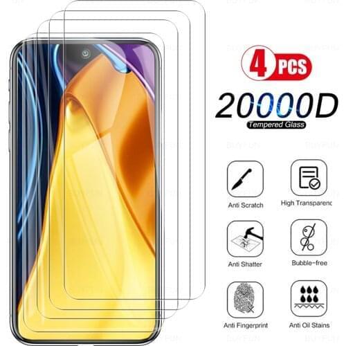 4pcs original 9d premium screen protector tempered glas phone cover for xiaomi poxo poko little poco x3 nfc m3 f2 pro f3 f1 case