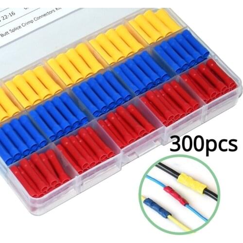 200/300Pcs Insulated Straight Wire Terminal Electrical Copper Tube Cold Press CableButt Splice Terminals Connect BV1.25 BV5.5