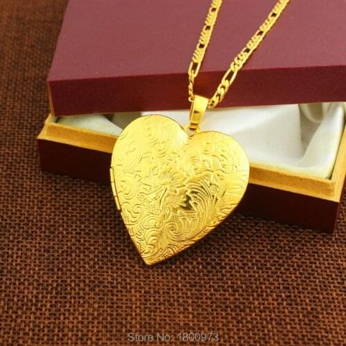 2017 Big Size Exquisite Pattern Heart Necklace Pendant Jewelry For Women Men Gold Color With 45cm&60cm Chain