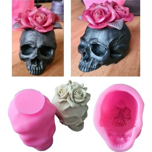 3D Rose Flower Skull Epoxy Resin Mold Home Decorations Ornaments Casting Silicone Mould DIY Crafts Plaster Candle Mold