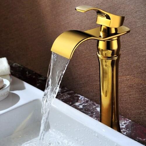 Free ship contemporary single hole gold Finish Bathroom Sink Faucets Vessel Tap