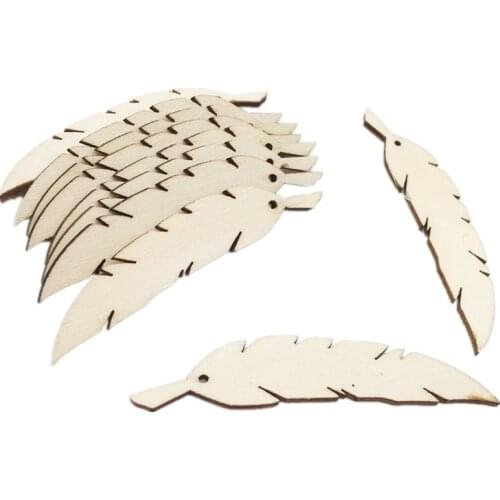 25PCS DIY Wooden Feather Crafts Tags Hanging Ornaments Labels for DIY Craft Gift Christmas Trees Wedding Decorations