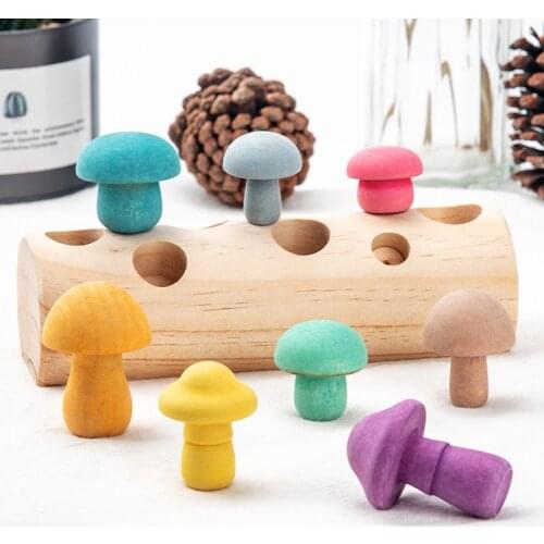 Wooden Montessori Toys Simulation Mushroom Picking Game Early Education Focus Training Color Shape Match Puzzle Toy For Children