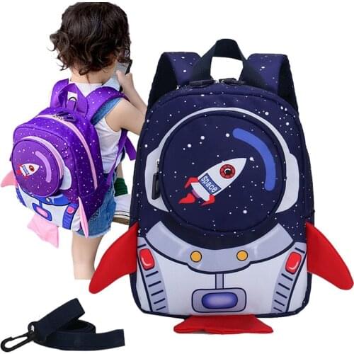 New Children School Bags Cartoon Rocket Backpack Kids Girls Boys Student Rucksack Anti-Loss Traction Rope Mochila Infantil Sac