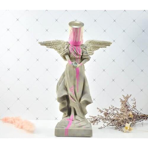 Paint Pouring Iron Bucket Angel Home Decor Banksy Portrait Statue Street Art Abstraction Desktop Room Decoration Resin Sculpture