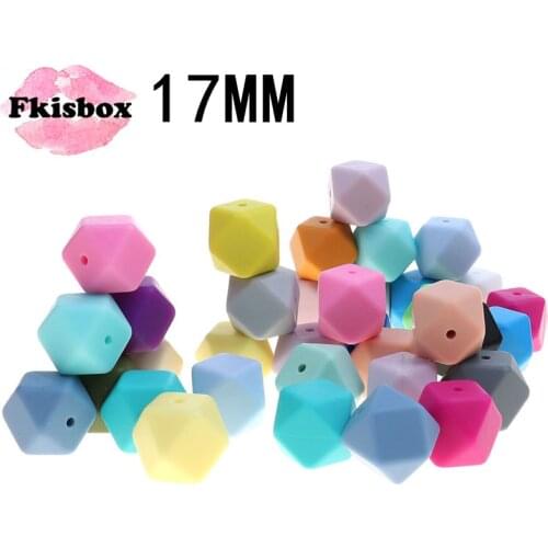Fkisbox 100PCS Silicone Teething Beads Hexagon 17mm Bpa Free Chew Silicone Beads Loose Bead Charms For Diy Teething Necklace
