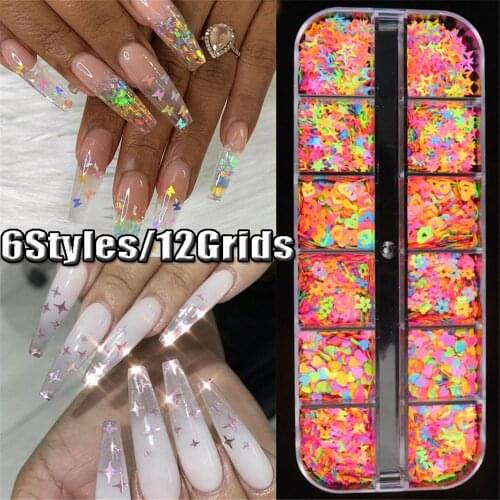 12Grid/Set Fluorescent Nail Art Flakes Holographics Butterfly Nail Sequins Decoration Design Ultrathin Sequins Nail Decoration