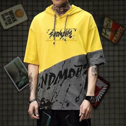 Korean Version Of The Trendy Top T-Shirt Mens Hooded Splash Ink Printing T-Shirt Youth Summer Thin Daily Casual Short-Sleeved