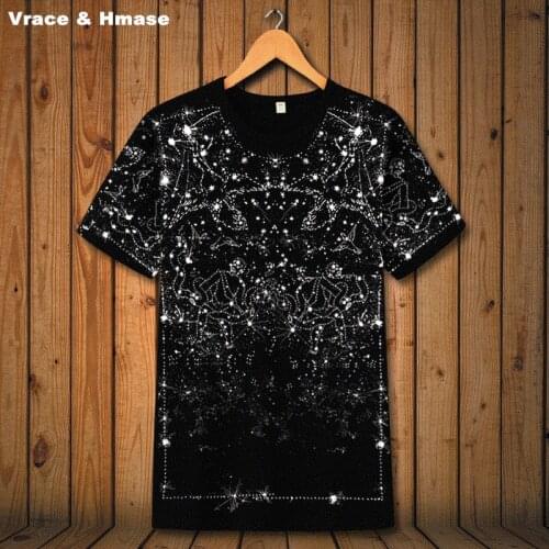 American style Constellation Star Printing fashion short sleeve t-shirt Summer 2018 New high quality elastic t shirt men S-6XL