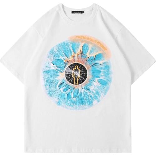 Harajuku Pupil Printed T Shirt Men Hip Hop Tops Tees Loose Streetwear Tshirt 2021 New 100% Cotton Casual Male Anime T Shirts