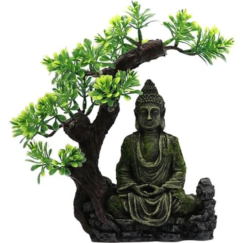 Crafts Resin Moss Zen Buddha Statue Aquarium Hideout Fishbowl Landscaping Hiding Cave Fish Tank Reptile Home Decoration