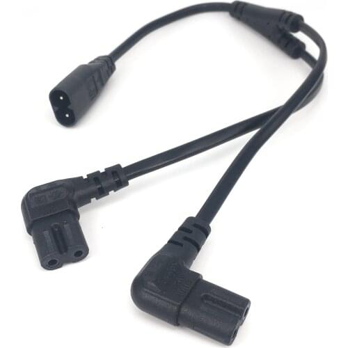 IEC 320 C8 Male to Dual C7 Right Angle Female Y Split Power Cable, IEC 2Pin Figure 8 Male to 2 Female Cord 30CM
