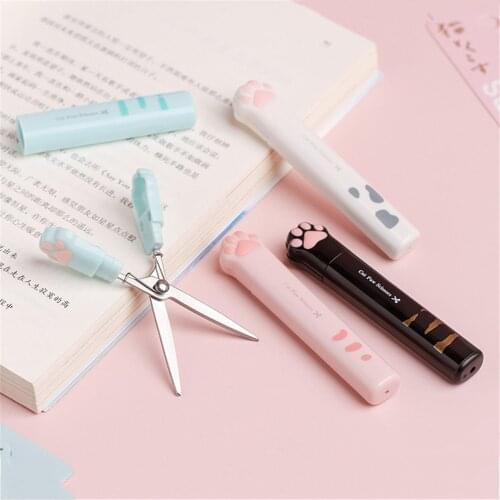 Kawaii Cat Paw Pen Shape Scissors Cute DIY Scrapbooking Hand Account Paper Cutter Portable Pocket Scissors Utility Knife