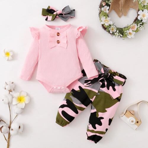 0-24M Newborn Infant Baby Valentine Print Romper Bodysuit+ Camouflage Print Pants Set Newborn girl clothes