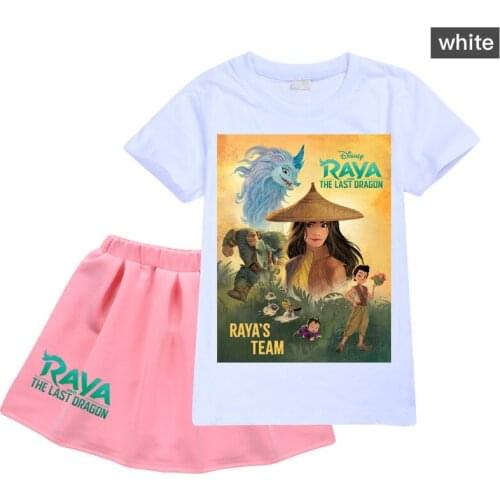 RAYA AND THE LAST DRAGON Girls Clothes Sets Cartoon Kids T-shirt Top and Skirt 2Pcs Outfits for Girl Clothing Adorable