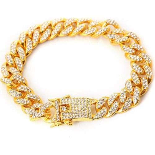 Cool European & American Street Hiphop Punk Alloy Full Diamond Personality Fashion Cuban Necklace Bracelet Party Holiday Gift