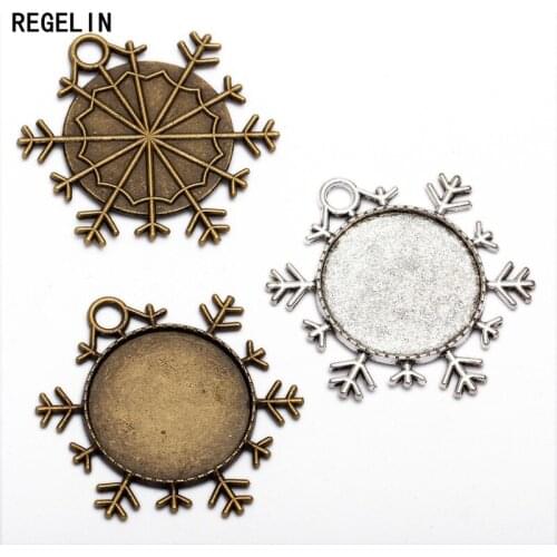 REGELIN Snowflake Pendant Setting Fit Cabochon Tray Antique Silver/Antique 10pcs/lot Inner size 25mm DIY Jewelry Making Findings