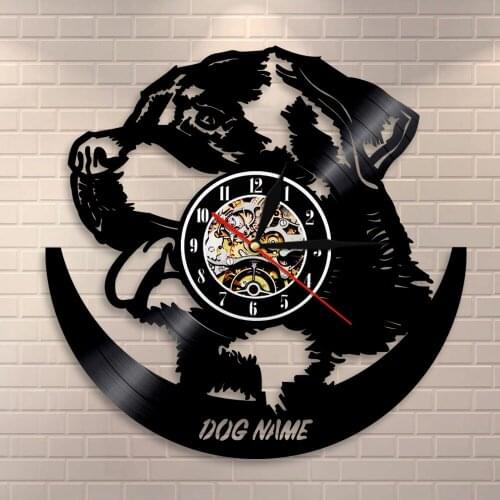 Animals Vinyl Record Wall Clock Handmade Gift For Dog Lover Personalized Custom Name Dog Creative LP LED Light